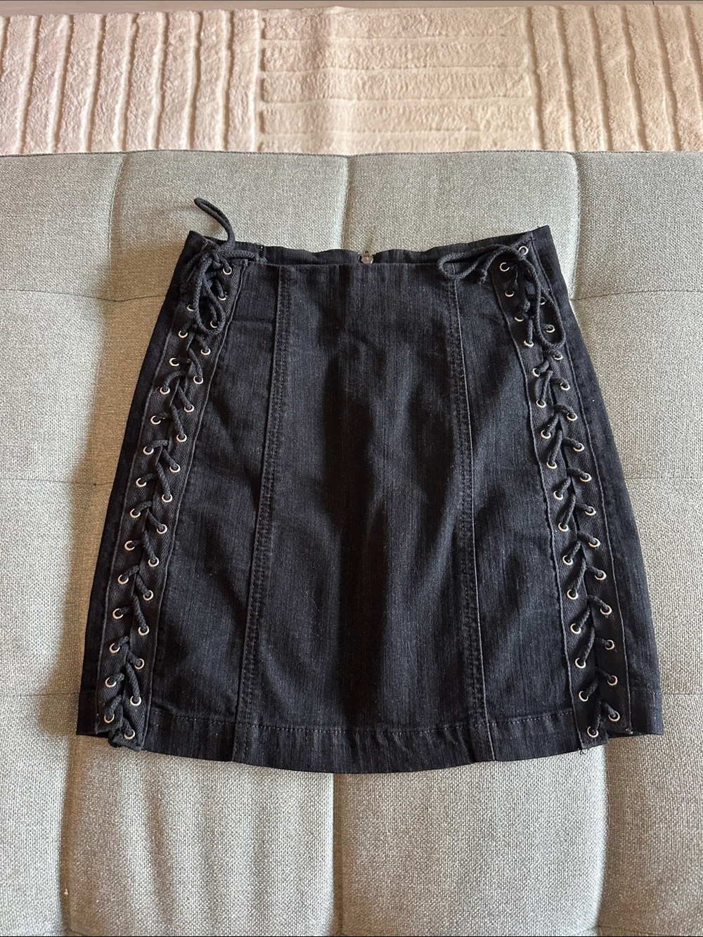 Carmar Black Lace-Up Denim Mini Skirt